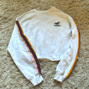 HOLLISTER white cropped hoodie with stripes on the sleeves